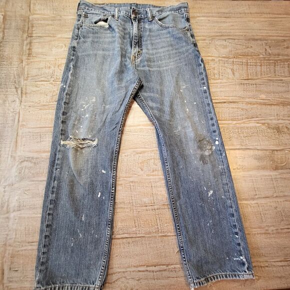 Levi's 505 Jeans 35x29 Regular Fit Straight Distressed Destroyed Paint Splatter - Picture 1 of 13
